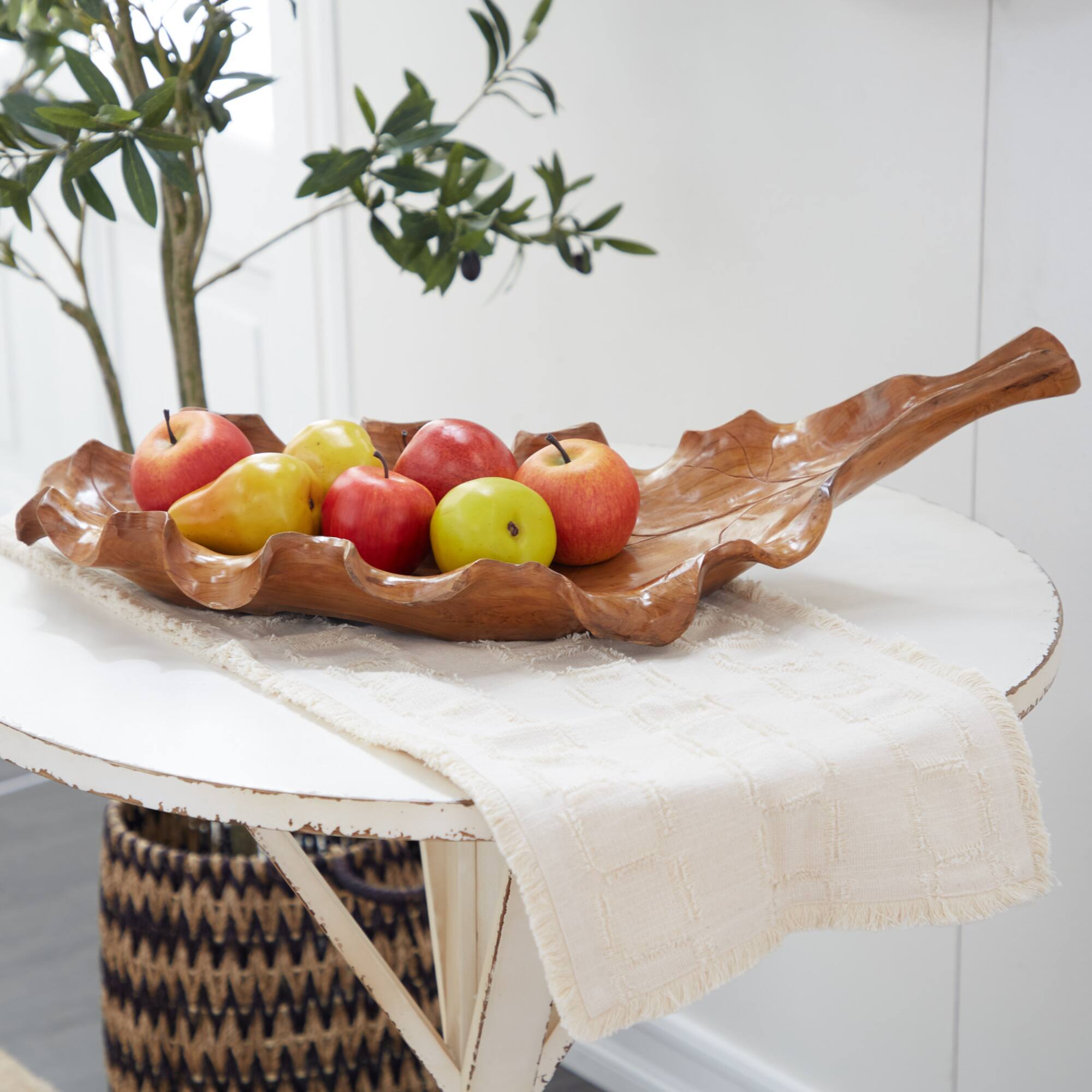 Brown Leaf Teak Wood Rustic Tray